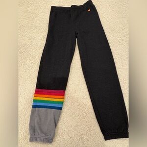 Aviator Nation Kids Charcoal Joggers with Rainbow Stripes, size 14